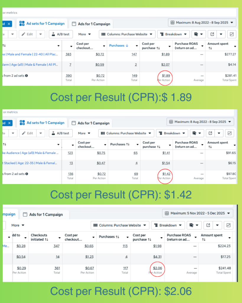 Results Screenshot Meta Ads Manager